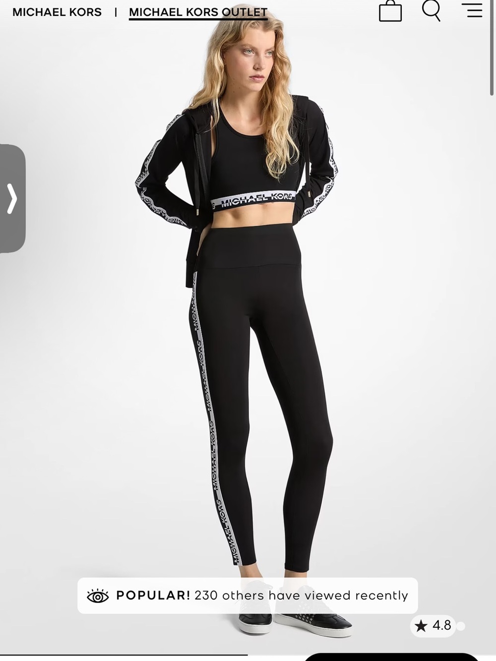 3 Piece Michael Kors Black High-Waist Logo-Strip Leggings, Jacket and Sports Bra